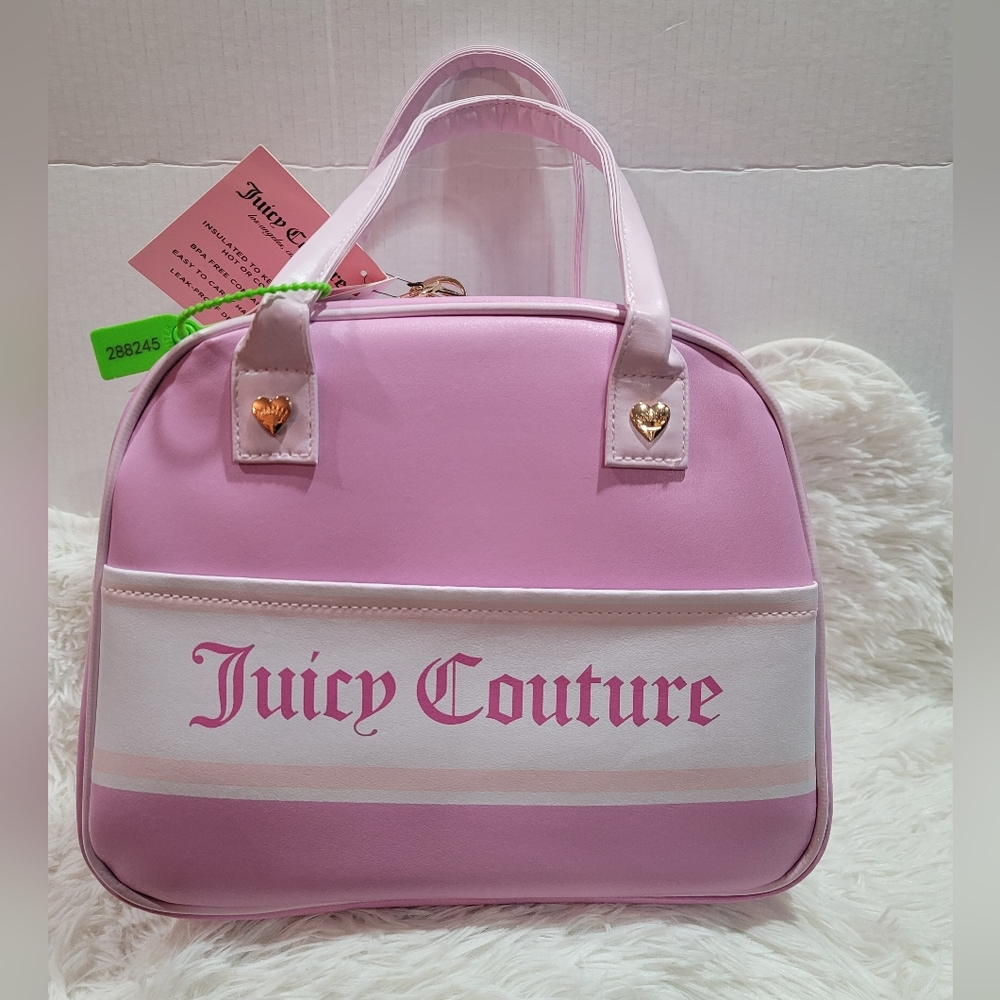 Juicy Couture Cooler Bag 3 pc insulated   Black / Gold Faux Leather W/ Contain…